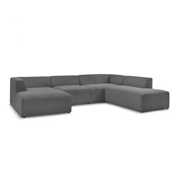 Colțar modular gri închis cu tapițerie din catifea reiată (cu colț pe partea dreaptă/în formă de 