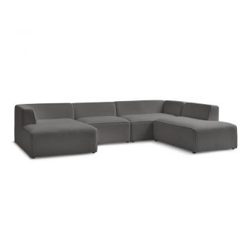 Colțar modular gri închis cu tapițerie din țesătură bouclé (cu colț pe partea dreaptă/în formă de 