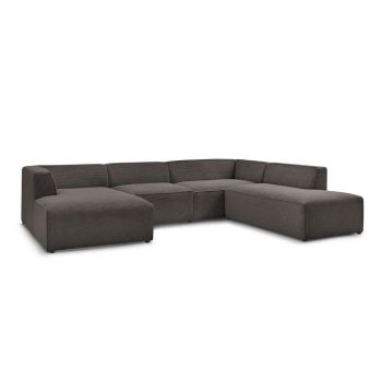 Colțar modular maro cu tapițerie din catifea reiată (cu colț pe partea dreaptă/în formă de 