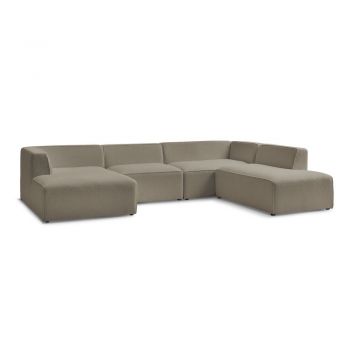 Colțar modular maro cu tapițerie din țesătură bouclé (cu colț pe partea dreaptă/în formă de 