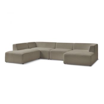 Colțar modular maro cu tapițerie din țesătură bouclé (cu colț pe partea stângă/în formă de 