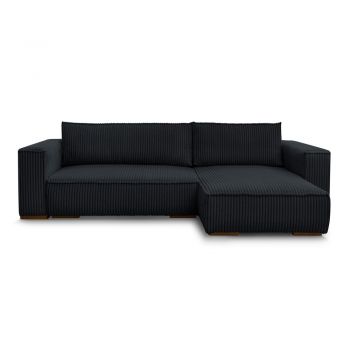 Colțar negru extensibil/cu spațiu de depozitare cu tapițerie din catifea reiată Chelsea – Bobochic Paris
