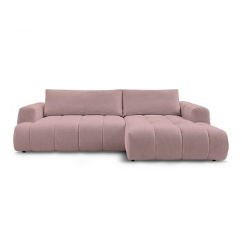 Colțar roz extensibil/cu spațiu de depozitare (cu colț pe partea dreaptă/cu șezlong) Fuji – Bobochic Paris