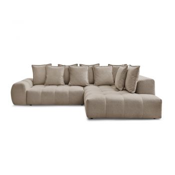 Colțar taupe extensibil/cu spațiu de depozitare cu tapițerie din chenille (cu colț pe partea dreaptă/în formă de ”L”) Everest – Bobochic Paris