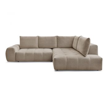 Colțar taupe extensibil/cu spațiu de depozitare cu tapițerie din chenille (cu colț pe partea dreaptă/în formă de ”L”) Everest – Bobochic Paris