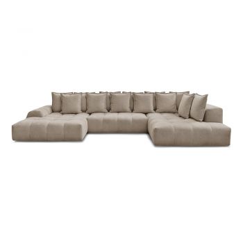 Colțar taupe extensibil/cu spațiu de depozitare cu tapițerie din chenille (cu colț pe partea dreaptă/în formă de 