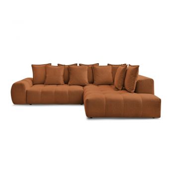 Colțar teracotă extensibil/cu spațiu de depozitare cu tapițerie din chenille (cu colț pe partea dreaptă/în formă de ”L”) Everest – Bobochic Paris