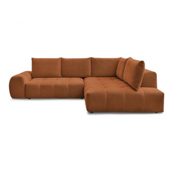 Colțar teracotă extensibil/cu spațiu de depozitare cu tapițerie din chenille (cu colț pe partea dreaptă/în formă de ”L”) Everest – Bobochic Paris