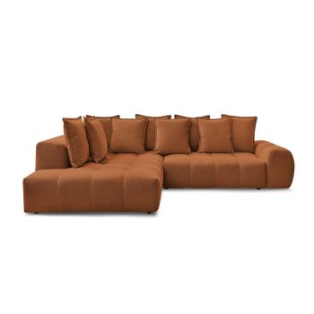 Colțar teracotă extensibil/cu spațiu de depozitare cu tapițerie din chenille (cu colț pe partea stângă/în formă de ”L”) Everest – Bobochic Paris