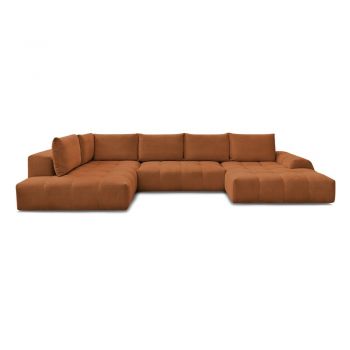 Colțar teracotă extensibil/cu spațiu de depozitare cu tapițerie din chenille (cu colț pe partea stângă/în formă de 