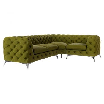 Colțar verde cu tapițerie din catifea (cu colț pe partea dreaptă/în formă de ”L”) Chelsea – Ropez