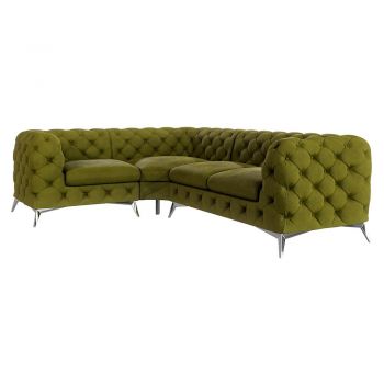 Colțar verde cu tapițerie din catifea (cu colț pe partea stângă/în formă de ”L”) Chelsea – Ropez