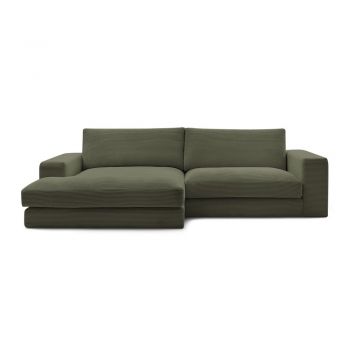 Colțar verde cu tapițerie din catifea reiată (cu colț pe partea stângă/cu șezlong) Leonard – Bobochic Paris