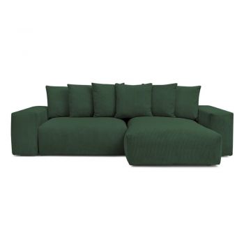 Colțar verde extensibil/cu spațiu de depozitare cu tapițerie din catifea reiată Voltaire – Bobochic Paris
