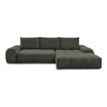 Colțar verde extensibil/cu spațiu de depozitare cu tapițerie din chenille (cu colț pe partea dreaptă/cu șezlong) Everest – Bobochic Paris