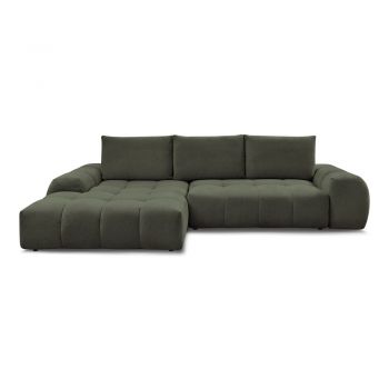 Colțar verde extensibil/cu spațiu de depozitare cu tapițerie din chenille (cu colț pe partea stângă/cu șezlong) Everest – Bobochic Paris