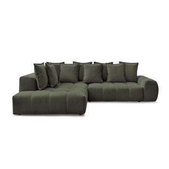 Colțar verde extensibil/cu spațiu de depozitare cu tapițerie din chenille (cu colț pe partea stângă/în formă de ”L”) Everest – Bobochic Paris