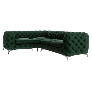 Colțar verde închis cu tapițerie din catifea (cu colț pe partea stângă/în formă de ”L”) Chelsea – Ropez