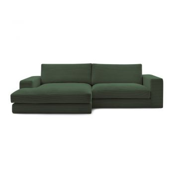 Colțar verde închis cu tapițerie din catifea reiată (cu colț pe partea stângă/cu șezlong) Leonard – Bobochic Paris