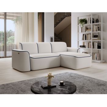 Coltar dreapta 4 locuri ELTAP, Ume, 287x190x88 cm, lemn/poliester, alb/albastru inchis