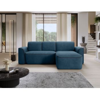 Coltar dreapta 4 locuri ELTAP, Ume, 287x190x88 cm, lemn/poliester, albastru/gri inchis