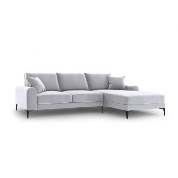 Coltar dreapta, Madara, Mazzini Sofas, 5 locuri, black legs, 254x182x90 cm, catifea, argintiu