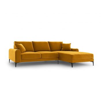 Coltar dreapta, Madara, Mazzini Sofas, 5 locuri, black legs, 254x182x90 cm, catifea, galben
