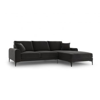 Coltar dreapta, Madara, Mazzini Sofas, 5 locuri, black legs, 254x182x90 cm, catifea, gri inchis