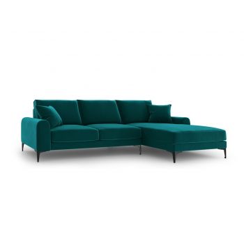 Coltar dreapta, Madara, Mazzini Sofas, 5 locuri, black legs, 254x182x90 cm, catifea, turcoaz