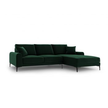 Coltar dreapta, Madara, Mazzini Sofas, 5 locuri, black legs, 254x182x90 cm, catifea, verde bottle