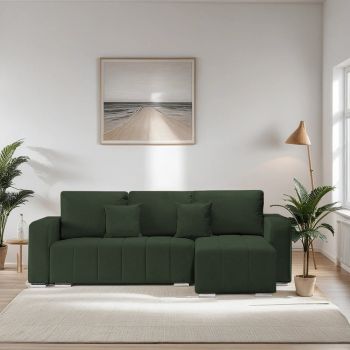 Coltar Extensibil 3 locuri Armando, cu ladă de depozitare, Verde - Gri, 240 x 147 x 85 cm