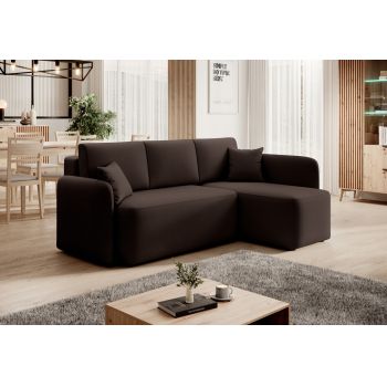 Coltar extensibil dreapta 3 locuri ELTAP, Hadson, 206x150x89 cm, lemn/poliester, maro inchis