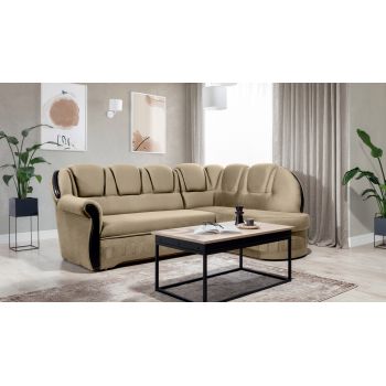 Coltar extensibil dreapta 3 locuri ELTAP, L-036, Lord, 243x180x112 cm, lemn/poliester, maro deschis/negru