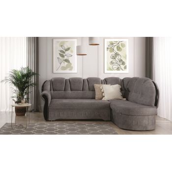 Coltar extensibil dreapta 3 locuri ELTAP, L-048, Lord, 243x180x112 cm, lemn/poliester, gri/negru