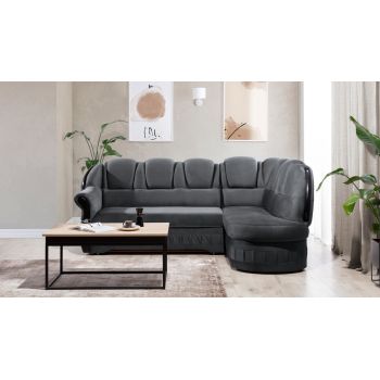 Coltar extensibil dreapta 3 locuri ELTAP, L-087, Lord, 243x180x112 cm, lemn/poliester, gri inchis/negru