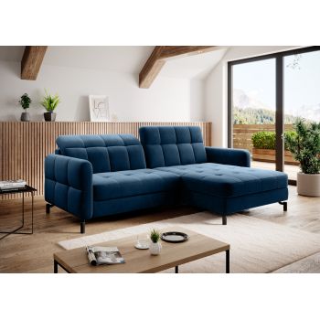 Coltar extensibil dreapta 3 locuri ELTAP, Lore-01, Lorelle, 225x160x105 cm, lemn/poliester, albastru inchis