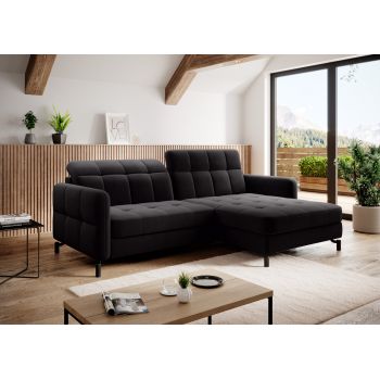 Coltar extensibil dreapta 3 locuri ELTAP, Lore-09, Lorelle, 225x160x105 cm, lemn/poliester, negru