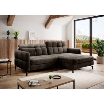 Coltar extensibil dreapta 3 locuri ELTAP, Lore-97, Lorelle, 225x160x105 cm, lemn/poliester, maro inchis