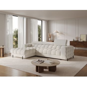 Coltar extensibil dreapta 3 locuri ELTAP, LT-01ROY, Felro, 285x181x93 cm, lemn/poliester, alb