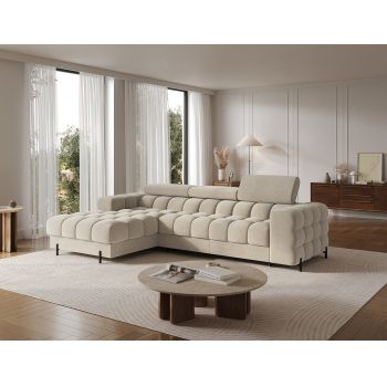 Coltar extensibil dreapta 3 locuri ELTAP, LT-18AU, Felro, 285x181x93 cm, lemn/poliester, bej inchis