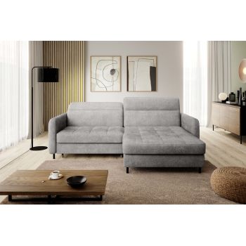 Coltar extensibil dreapta 3 locuri ELTAP, RT-03TOU, Gomsi, 228x165x100 cm, lemn/poliester, gri