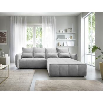 Coltar extensibil dreapta 4 locuri ELTAP, RT-03NU, Campo, 265x196x88 cm, lemn/poliester, gri deschis