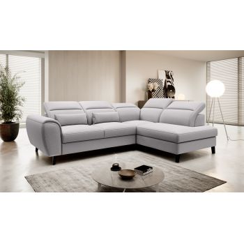 Coltar extensibil dreapta 4 locuri ELTAP, RT-04GO, Noble, 255x201x100 cm, lemn/poliester, gri deschis
