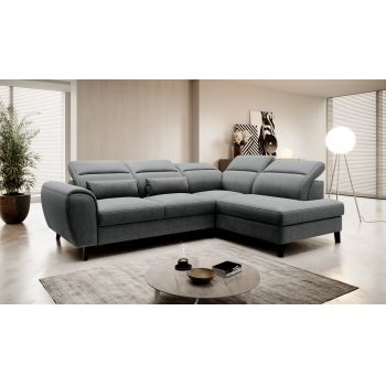 Coltar extensibil dreapta 4 locuri ELTAP, RT-05VER, Noble, 255x201x100 cm, lemn/poliester, gri inchis