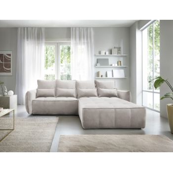 Coltar extensibil dreapta 4 locuri ELTAP, RT-18REL, Campo, 265x196x88 cm, lemn/poliester, bej deschis