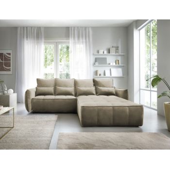 Coltar extensibil dreapta 4 locuri ELTAP, RT-20NU, Campo, 265x196x88 cm, lemn/poliester, maro deschis