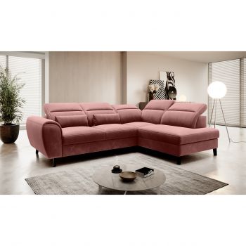 Coltar extensibil dreapta 4 locuri ELTAP, RT-24LU, Noble, 255x201x100 cm, lemn/poliester, roz inchis