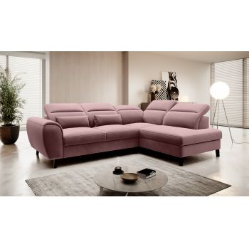 Coltar extensibil dreapta 4 locuri ELTAP, RT-24VE, Noble, 255x201x100 cm, lemn/poliester, roz