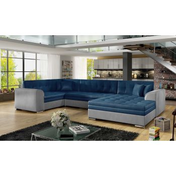Coltar extensibil dreapta 5 locuri ELTAP, Damario, 338x189x78 cm, lemn/poliester, albastru inchis/gri inchis
