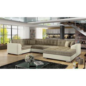 Coltar extensibil dreapta 5 locuri ELTAP, Damario, 338x189x78 cm, lemn/poliester, bej inchis/bej deschis